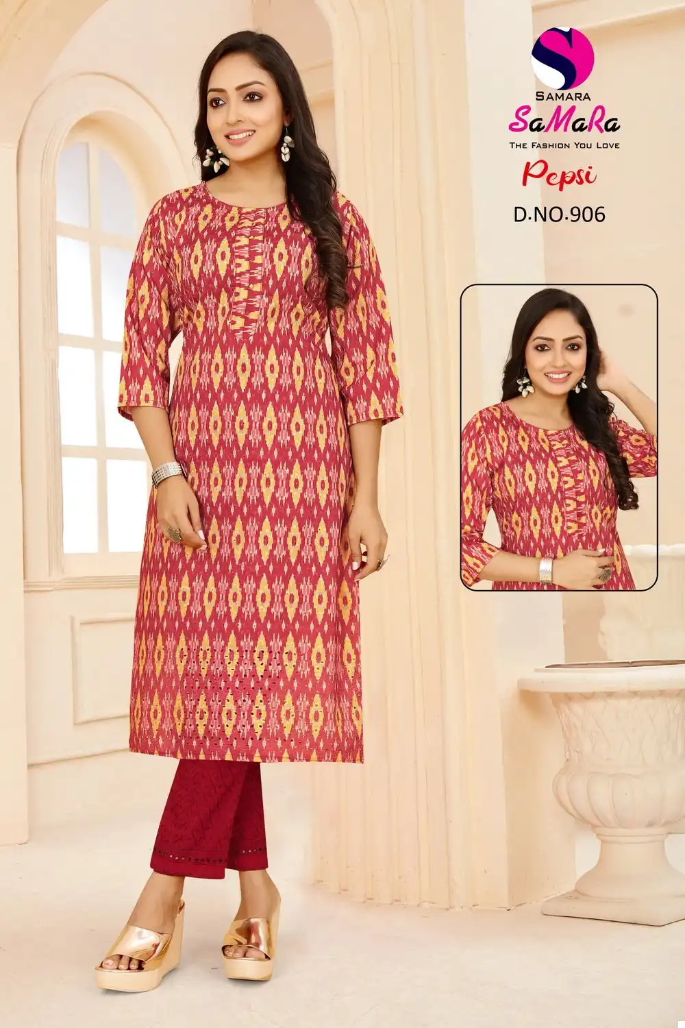 Samara Pepsi Muslin Wholesale Kurti With Pant Combo Catalog — Wholesale Kurtis, MPA wholesale from Surat - Gallery Image 3