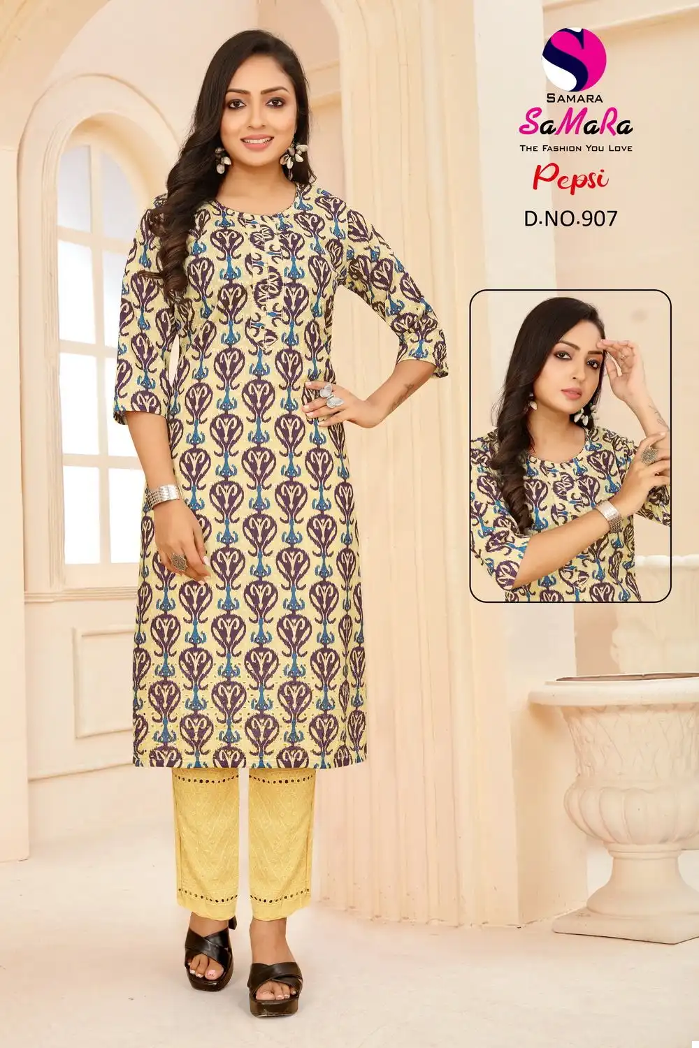 Samara Pepsi Muslin Wholesale Kurti With Pant Combo Catalog — Wholesale Kurtis, MPA wholesale from Surat - Gallery Image 4