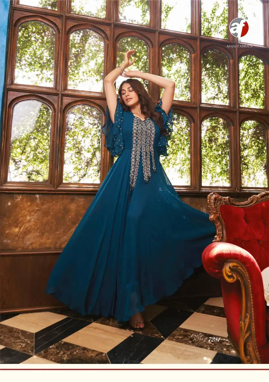 Anju Fabrics Party Wear Vol 2 Pure Chinon Wholesale Drap Style Dresses Catalog — Wholesale Kurtis, MPA wholesale from Surat — view 3