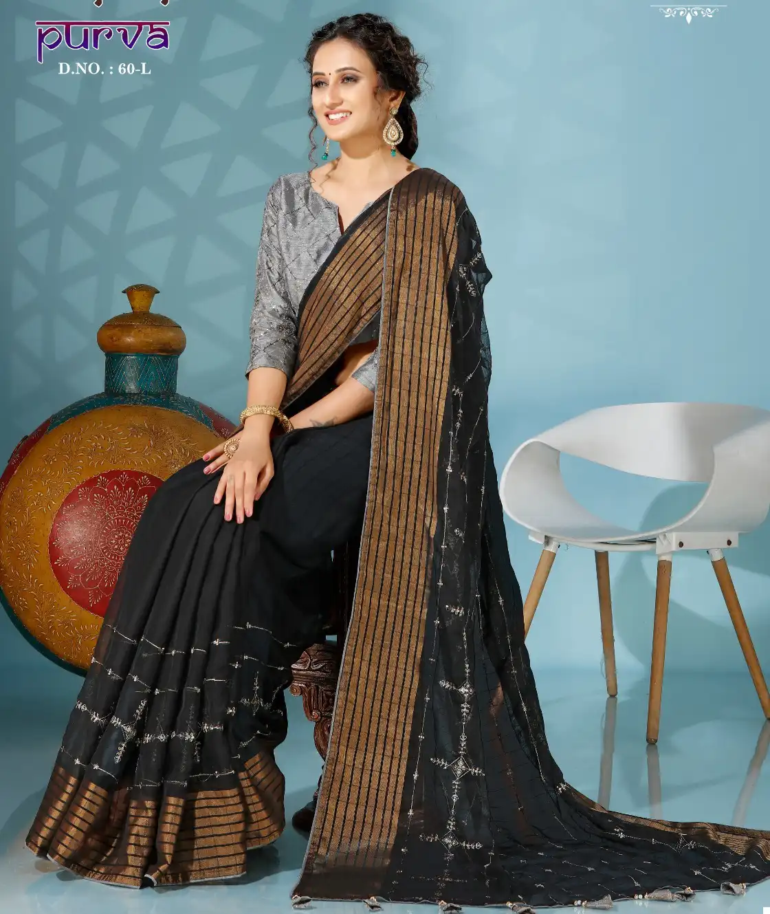 Vardan Ethnic Purva 60 Nilgiri Chiffon Wholesale Sarees Catalog — Wholesale Sarees, MPA wholesale from Surat — view 1