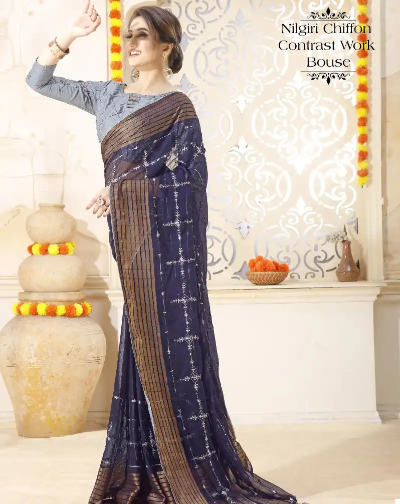 Vardan Ethnic Purva 60 Nilgiri Chiffon Wholesale Sarees Catalog — Wholesale Sarees, MPA wholesale from Surat - Gallery Image 3
