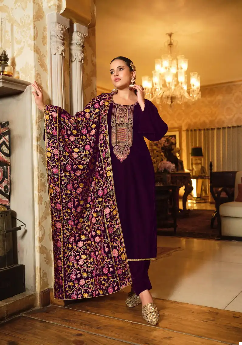 Belliza Designer Rang Reza Velvet Wholesale Designer Winter Wear Salwar Suit Catalog — Wholesale Salwar Suits, Belliza Designer wholesale from Surat - Gallery Image 4