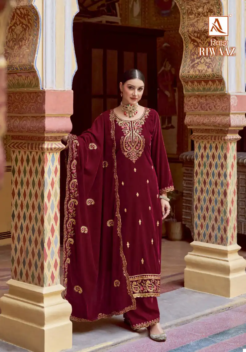 Alok Suits Riwaaz Velvet Wholesale Designer Winter Wear Salwar Suit Catalog — Wholesale Salwar Suits, Alok Suit wholesale from Surat - Gallery Image 2