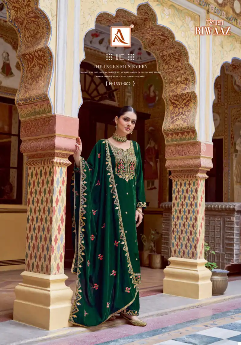 Alok Suits Riwaaz Velvet Wholesale Designer Winter Wear Salwar Suit Catalog — Wholesale Salwar Suits, Alok Suit wholesale from Surat - Gallery Image 3