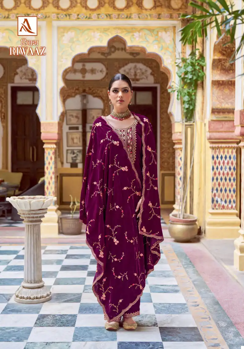 Alok Suits Riwaaz Velvet Wholesale Designer Winter Wear Salwar Suit Catalog — Wholesale Salwar Suits, Alok Suit wholesale from Surat - Gallery Image 4