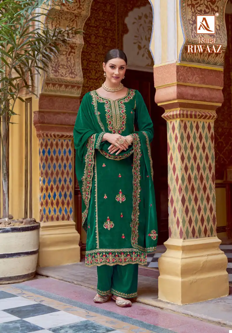 Alok Suits Riwaaz Velvet Wholesale Designer Winter Wear Salwar Suit Catalog — Wholesale Salwar Suits, Alok Suit wholesale from Surat - Gallery Image 5