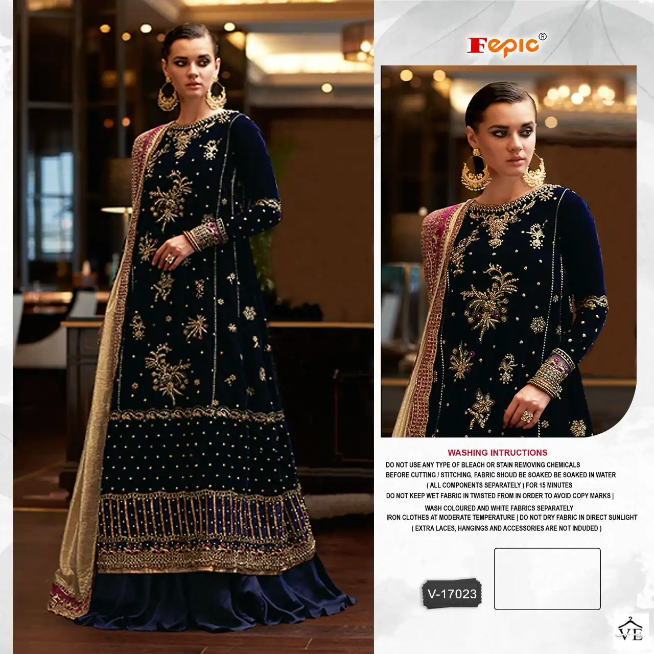 Fepic Rosemeen V 17023 Velvet Wholesale Heavy Embroidered Winter Wear Salwar Suit Catalog — Wholesale Salwar Suits, MPA wholesale from Surat - Gallery Image 2