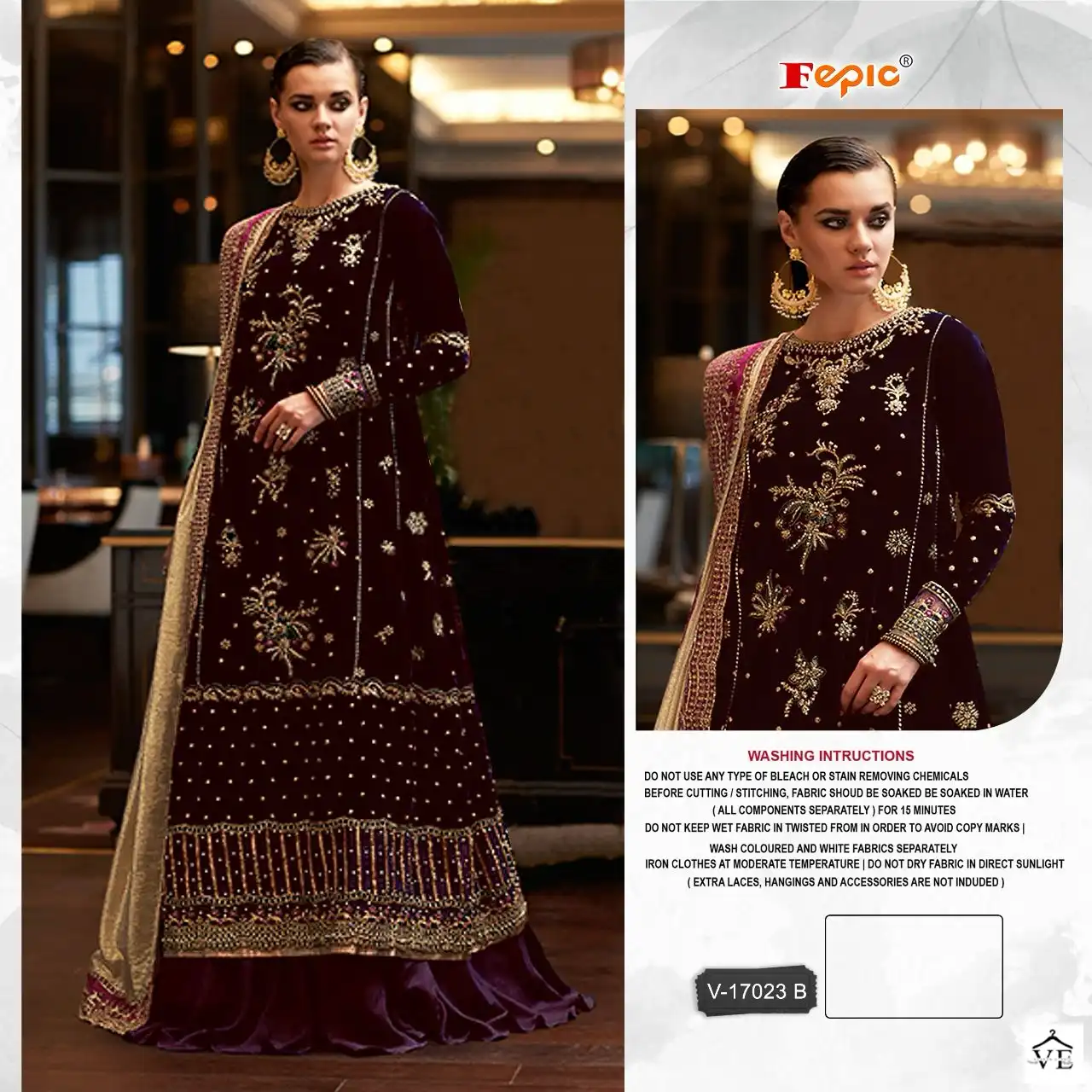 Fepic Rosemeen V 17023 Velvet Wholesale Heavy Embroidered Winter Wear Salwar Suit Catalog — Wholesale Salwar Suits, MPA wholesale from Surat - Gallery Image 4