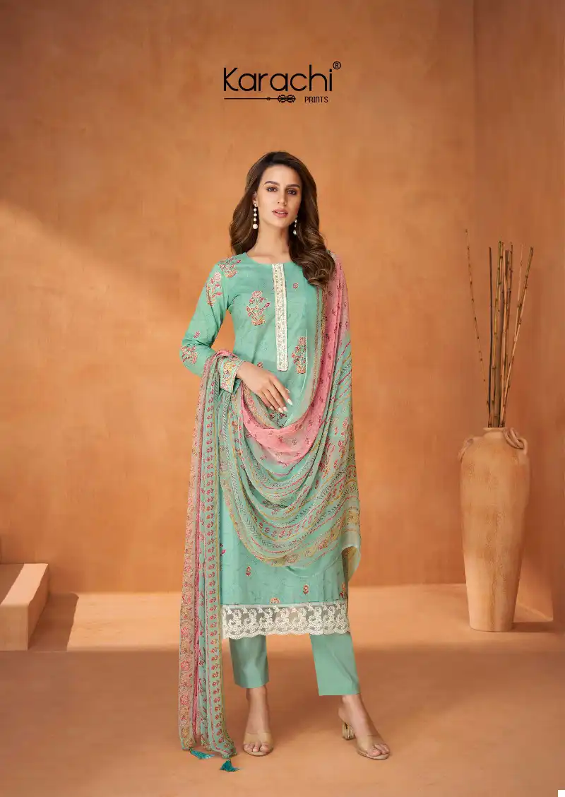 Karachi Rutba Lawn Cotton Wholesale Fancy Embroidery Work Salwar Suit Catalog — Wholesale Salwar Suits, MPA wholesale from Surat - Gallery Image 2