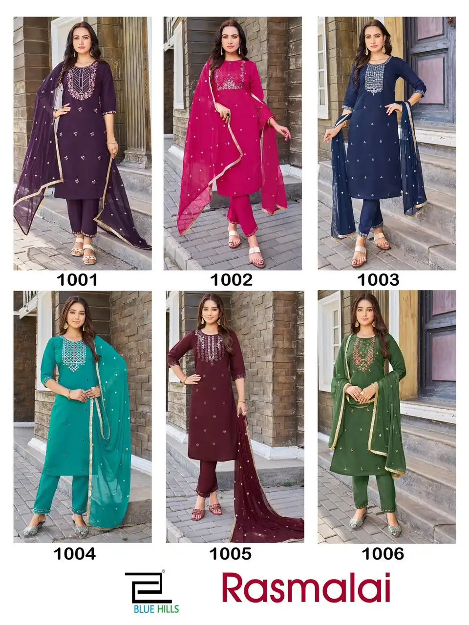 Blue Hills Rasmalai Roman Silk Wholesale Readymade Salwar Suit Catalog — Wholesale Salwar Suits, Blue Hills wholesale from Surat — view 7