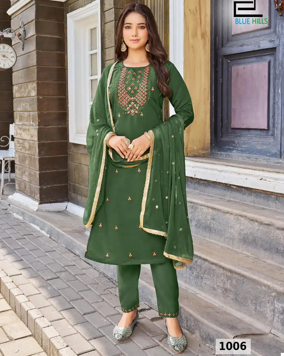 Blue Hills Rasmalai Roman Silk Wholesale Readymade Salwar Suit Catalog — Wholesale Salwar Suits, Blue Hills wholesale from Surat — view 1