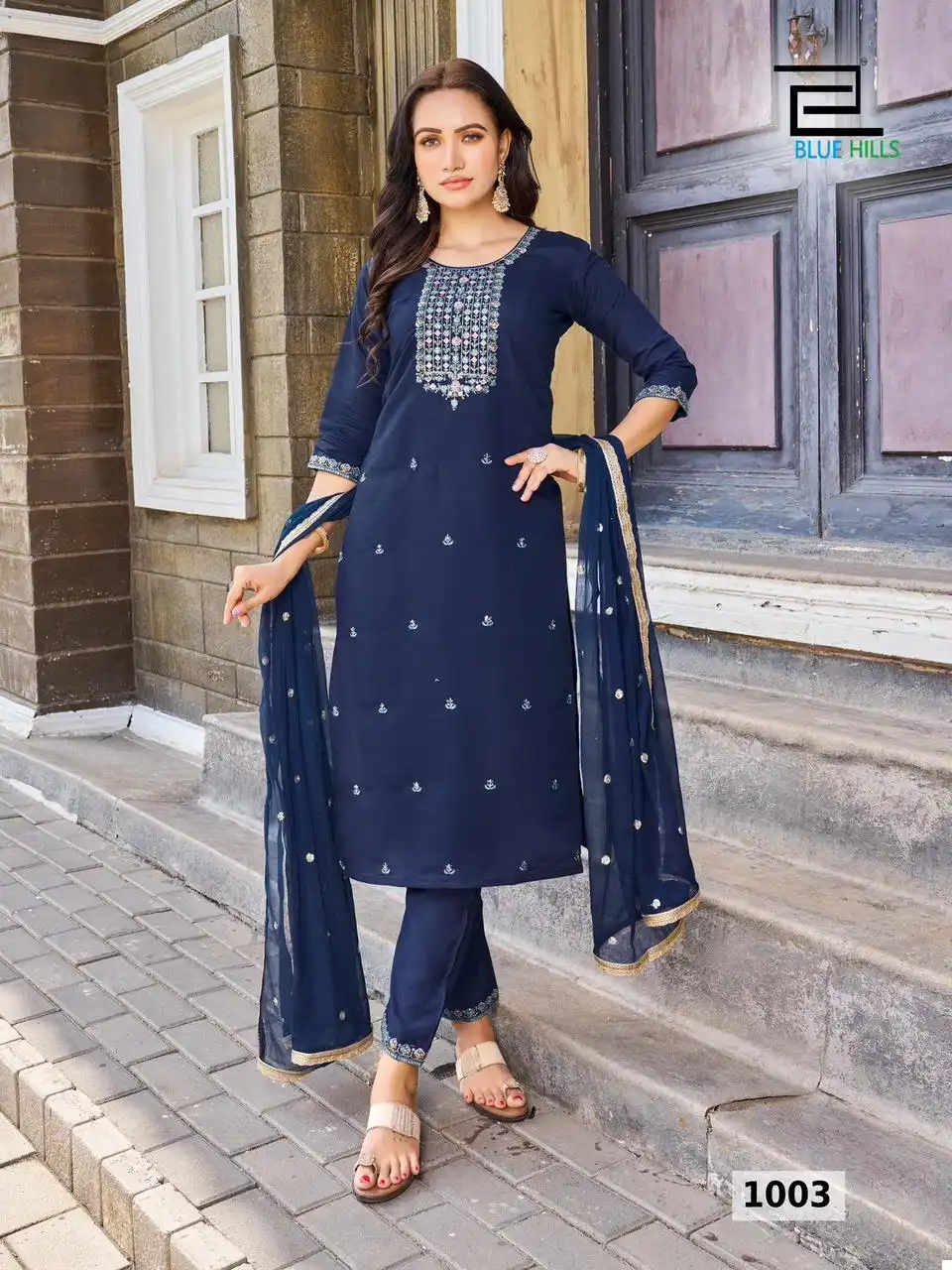Blue Hills Rasmalai Roman Silk Wholesale Readymade Salwar Suit Catalog — Wholesale Salwar Suits, Blue Hills wholesale from Surat - Gallery Image 3