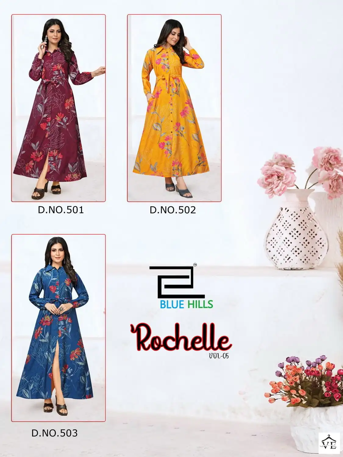 Blue Hills Rochelle Vol 5 Modal Chanderi Print Wholesale Anarkali Gowns Catalog — Wholesale Kurtis, Blue Hills wholesale from Surat — view 4