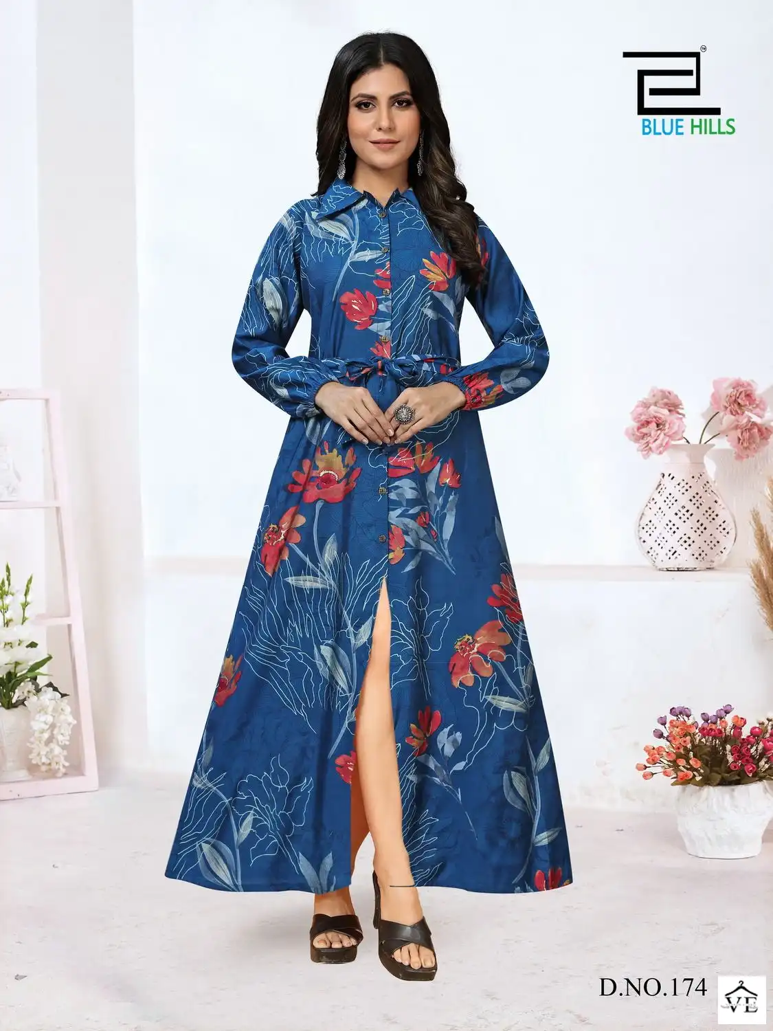Blue Hills Rochelle Vol 5 Modal Chanderi Print Wholesale Anarkali Gowns Catalog — Wholesale Kurtis, Blue Hills wholesale from Surat - Gallery Image 2