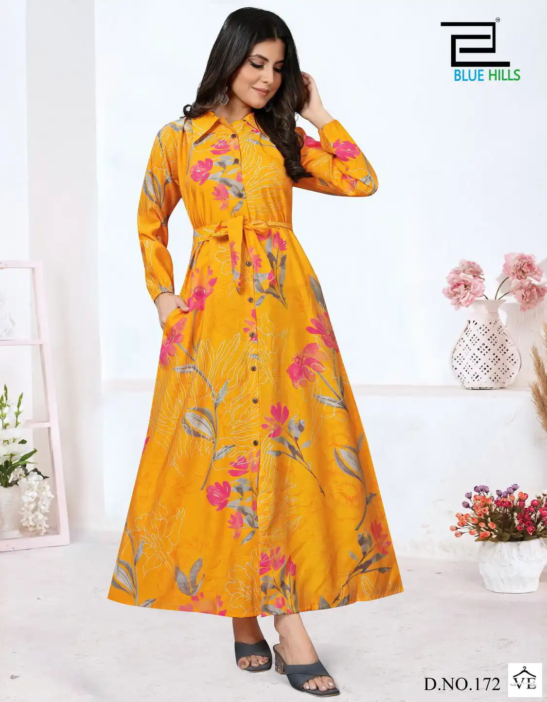 Blue Hills Rochelle Vol 5 Modal Chanderi Print Wholesale Anarkali Gowns Catalog — Wholesale Kurtis, Blue Hills wholesale from Surat — view 1