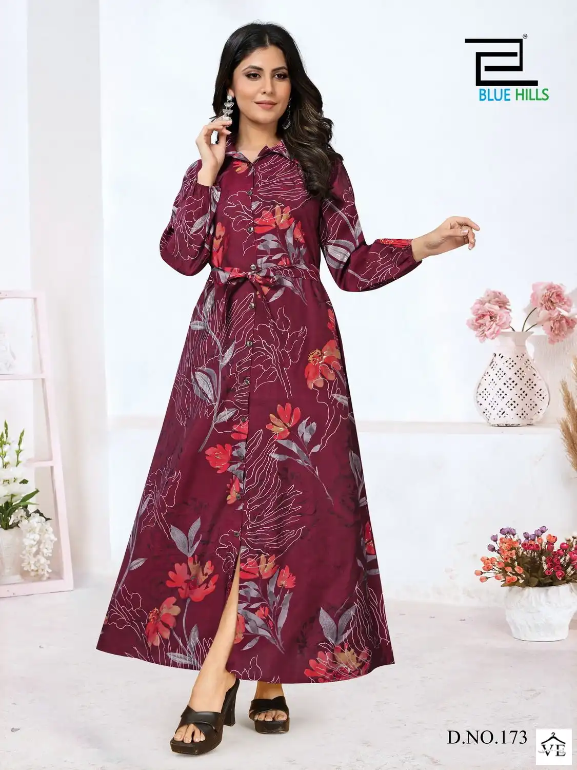 Blue Hills Rochelle Vol 5 Modal Chanderi Print Wholesale Anarkali Gowns Catalog — Wholesale Kurtis, Blue Hills wholesale from Surat - Gallery Image 3
