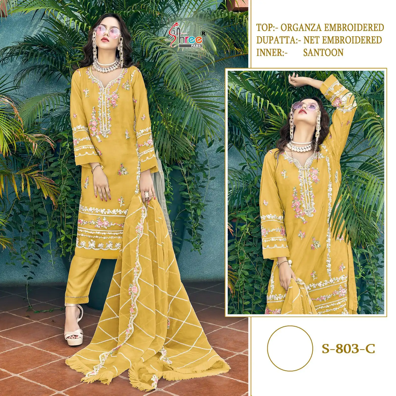 Shree Fabs S-803 Heavy Organza Wholesale Pakistani Suits Catalog — Wholesale Salwar Suits, Shree Fabs wholesale from Surat — view 2