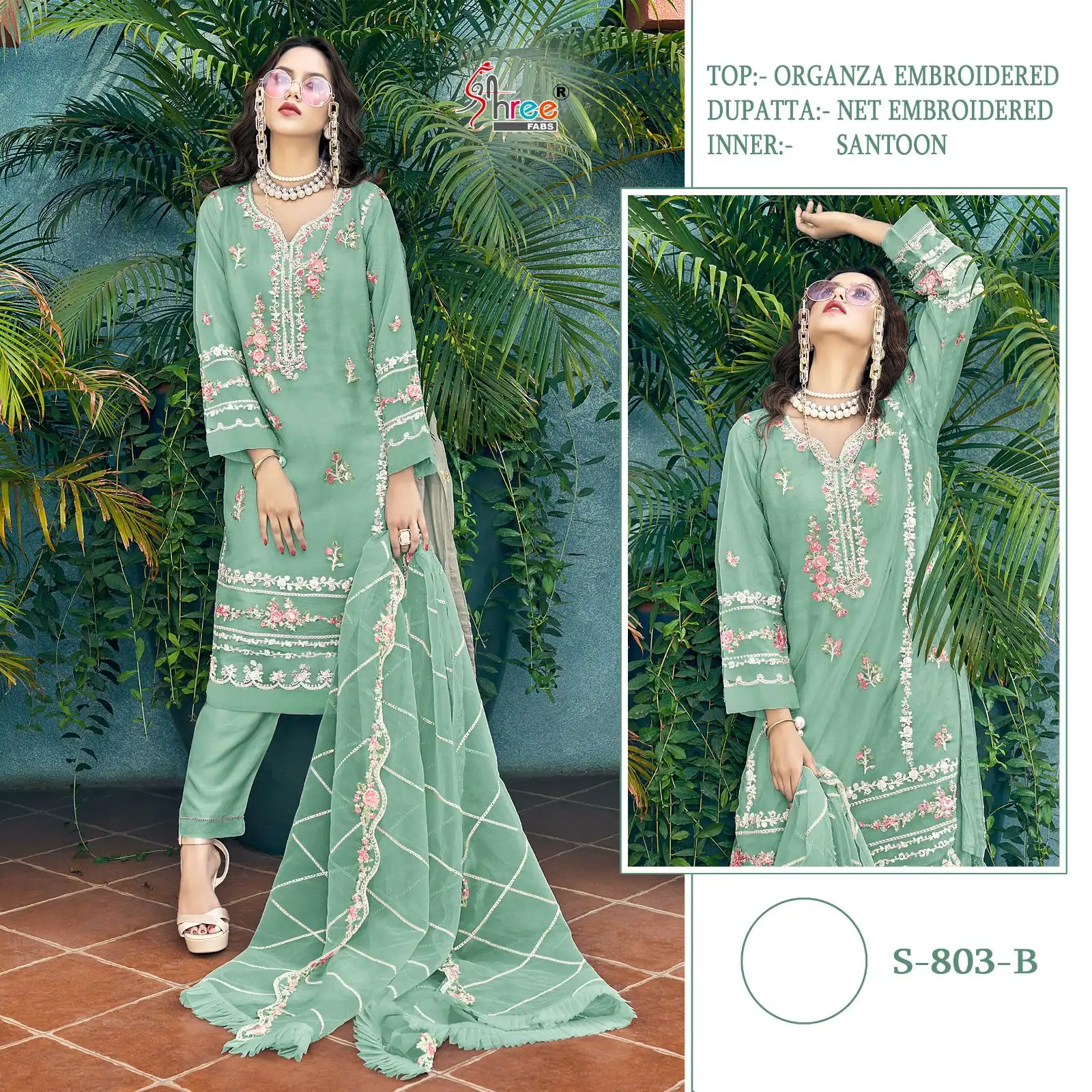Shree Fabs S-803 Heavy Organza Wholesale Pakistani Suits Catalog — Wholesale Salwar Suits, Shree Fabs wholesale from Surat — view 4