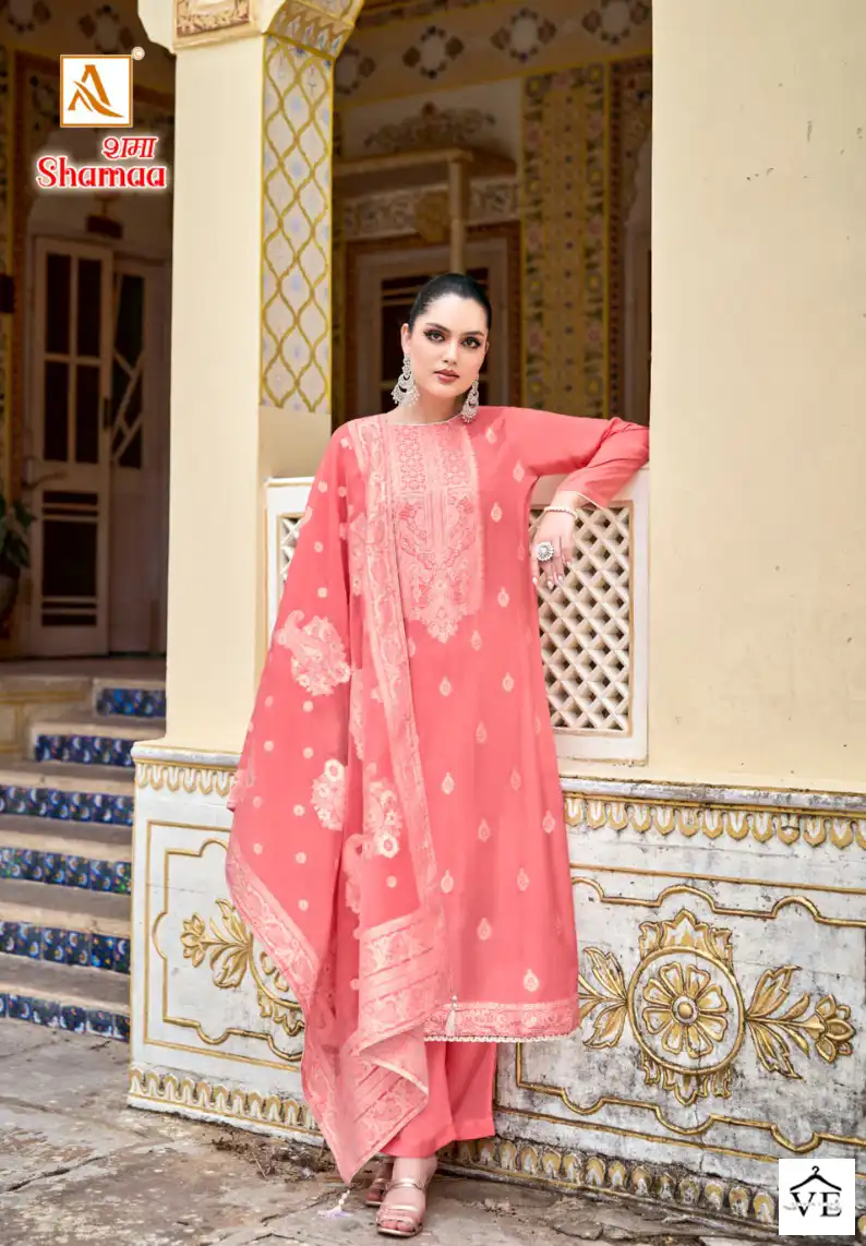 Alok Suits Shamaa Jacquard Wholesale Fancy Hand Work Designer Salwar Suit Catalog — Wholesale Salwar Suits, Alok Suit wholesale from Surat - Gallery Image 2