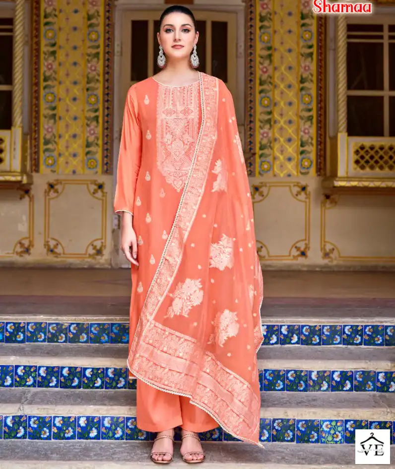 Alok Suits Shamaa Jacquard Wholesale Fancy Hand Work Designer Salwar Suit Catalog — Wholesale Salwar Suits, Alok Suit wholesale from Surat — view 1