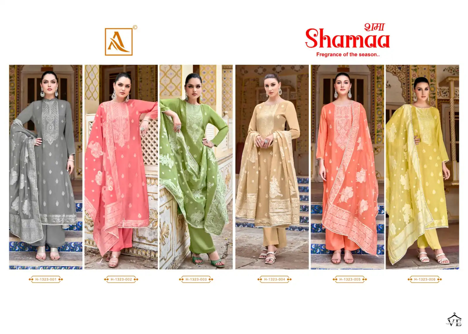 Alok Suits Shamaa Jacquard Wholesale Fancy Hand Work Designer Salwar Suit Catalog — Wholesale Salwar Suits, Alok Suit wholesale from Surat — view 7