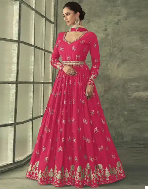 Sayuri Designer Shine Gold Pure Viscos Silk Jacquard Wholesale Designer Long Gown With Dupatta Catalog