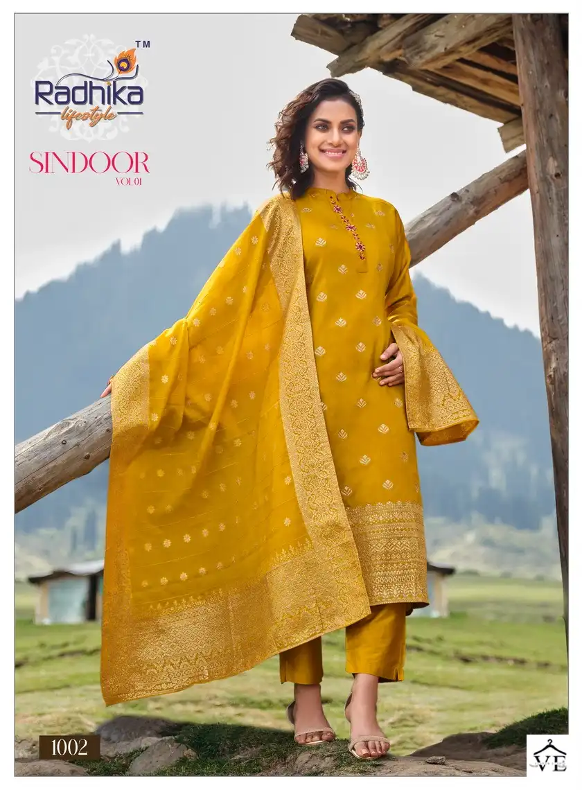 Radhika Lifestyle Sindoor Vol 1 Pure Dola Silk Jacquard Wholesale Designer Readymade Salwar Suit Catalog — Wholesale Salwar Suits, MPA wholesale from Surat - Gallery Image 2
