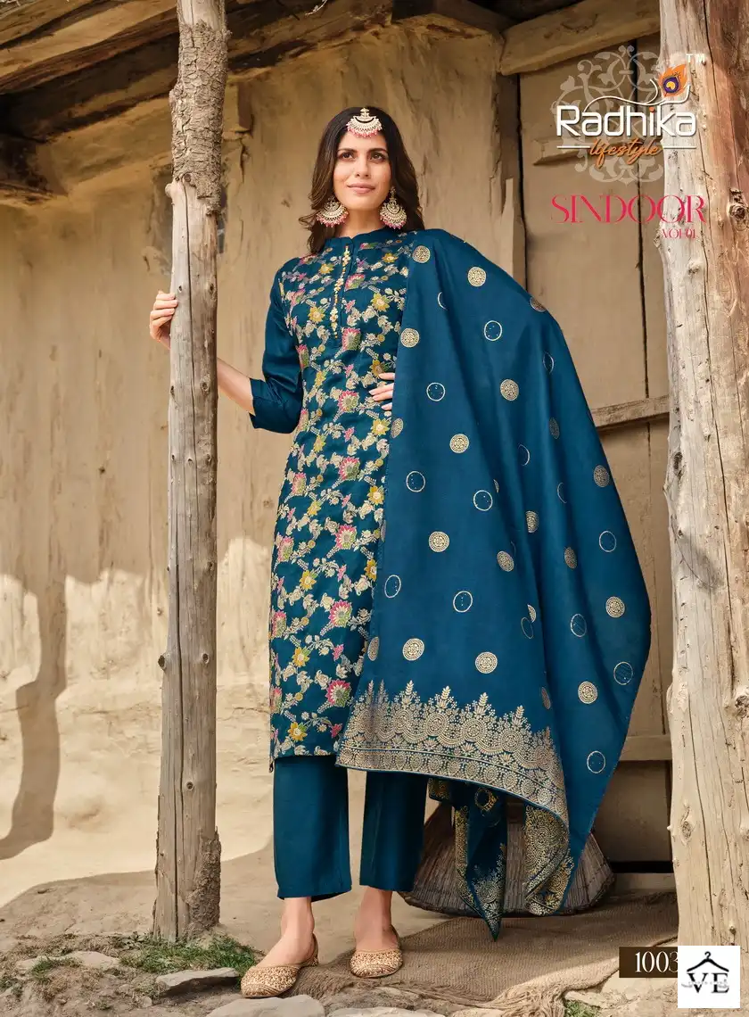 Radhika Lifestyle Sindoor Vol 1 Pure Dola Silk Jacquard Wholesale Designer Readymade Salwar Suit Catalog — Wholesale Salwar Suits, MPA wholesale from Surat - Gallery Image 3
