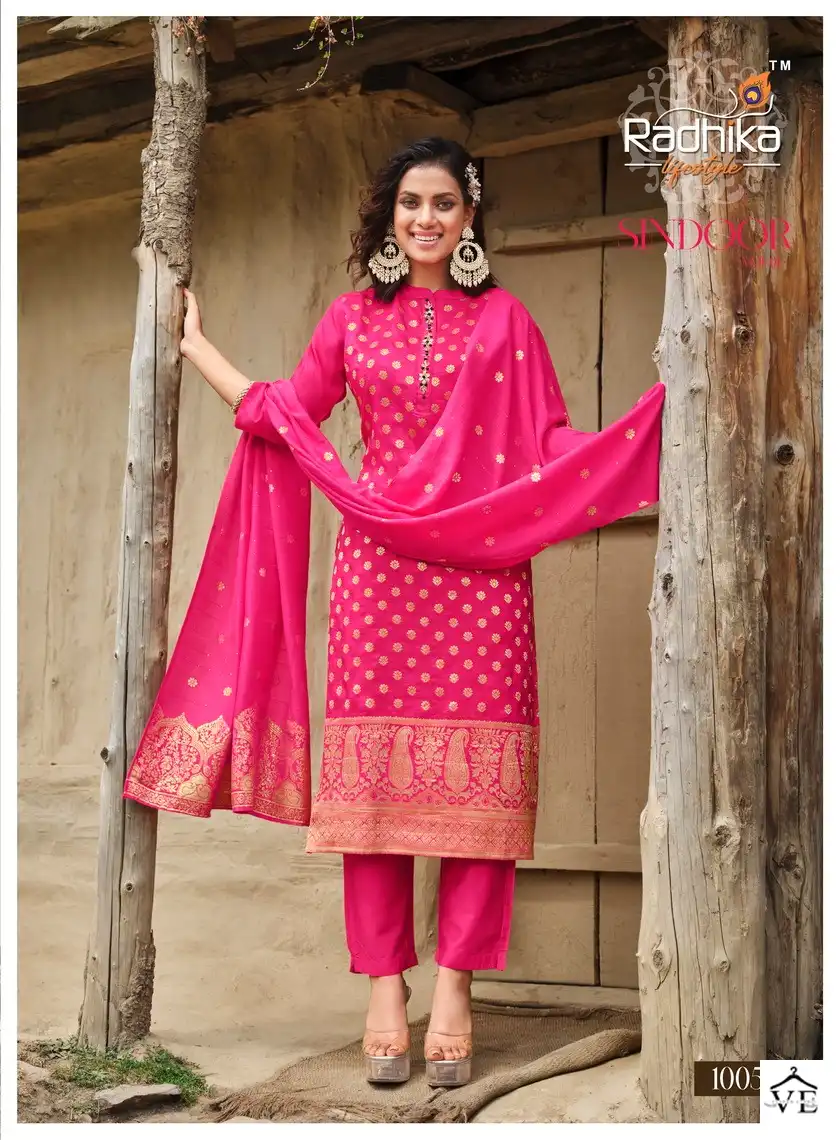 Radhika Lifestyle Sindoor Vol 1 Pure Dola Silk Jacquard Wholesale Designer Readymade Salwar Suit Catalog — Wholesale Salwar Suits, MPA wholesale from Surat - Gallery Image 5