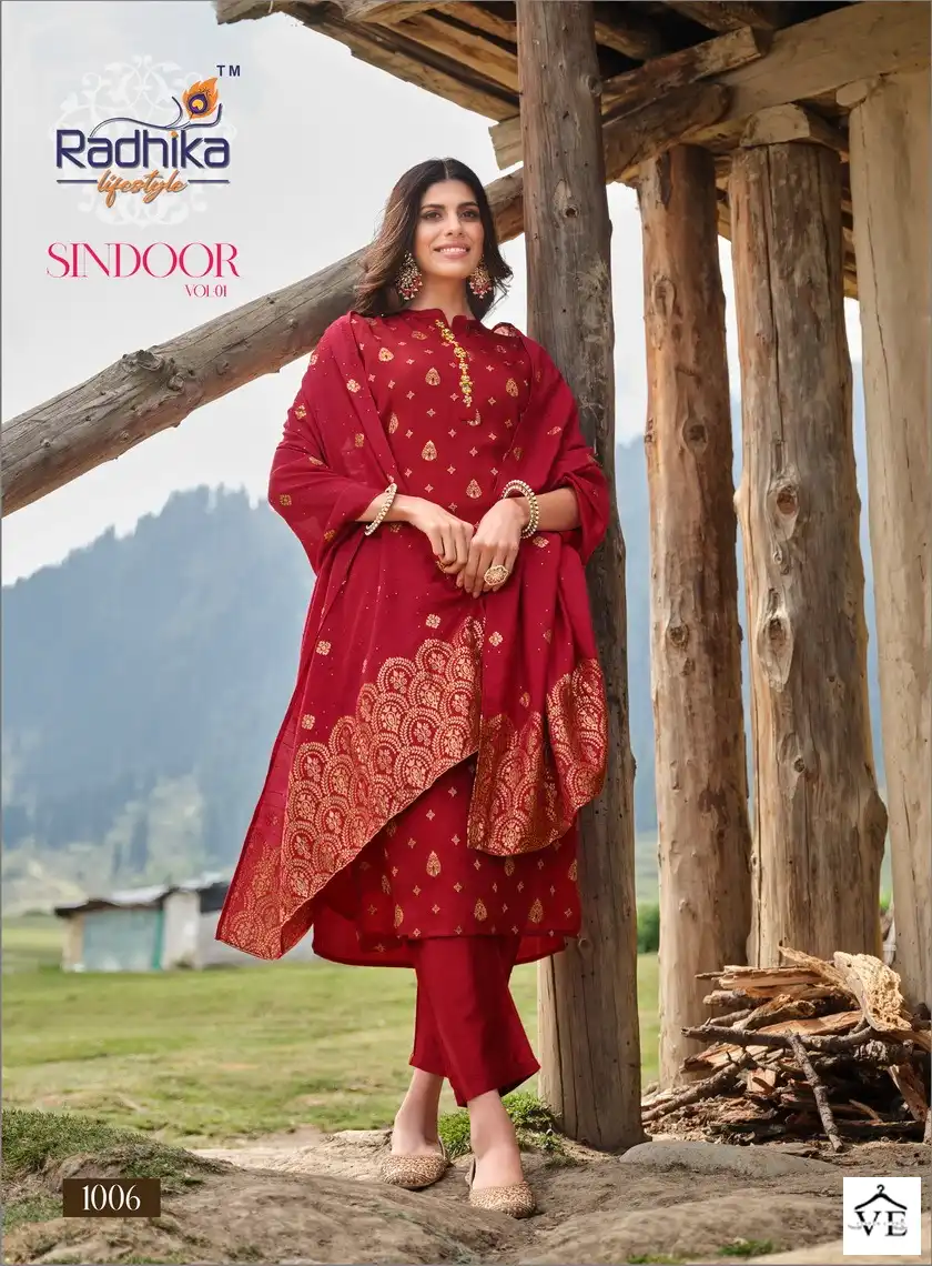 Radhika Lifestyle Sindoor Vol 1 Pure Dola Silk Jacquard Wholesale Designer Readymade Salwar Suit Catalog — Wholesale Salwar Suits, MPA wholesale from Surat - Gallery Image 6