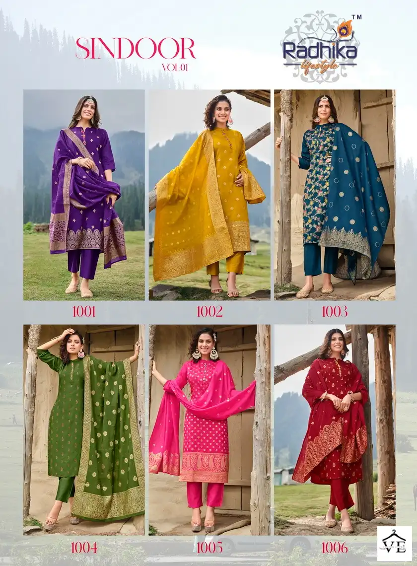 Radhika Lifestyle Sindoor Vol 1 Pure Dola Silk Jacquard Wholesale Designer Readymade Salwar Suit Catalog — Wholesale Salwar Suits, MPA wholesale from Surat — view 7