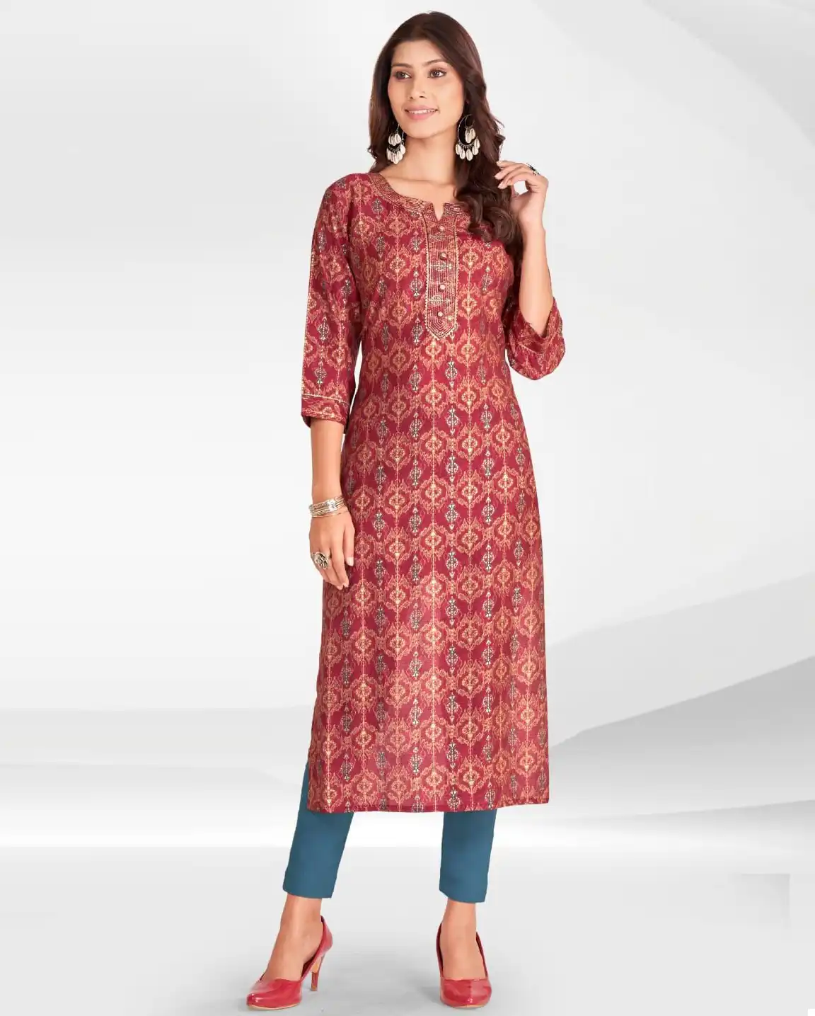 Kapil Trendz Sona Chandi Heavy Modal Foil Print Wholesale Kurtis Catalog — Wholesale Kurtis, MPA wholesale from Surat — view 1