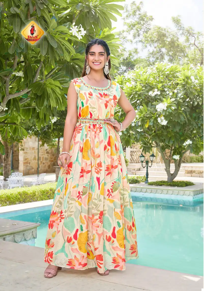 Shruti Spark Vol 4 Musline Wholesale Full Flared Kurtis Catalog — Wholesale Kurtis, MPA wholesale from Surat - Gallery Image 4