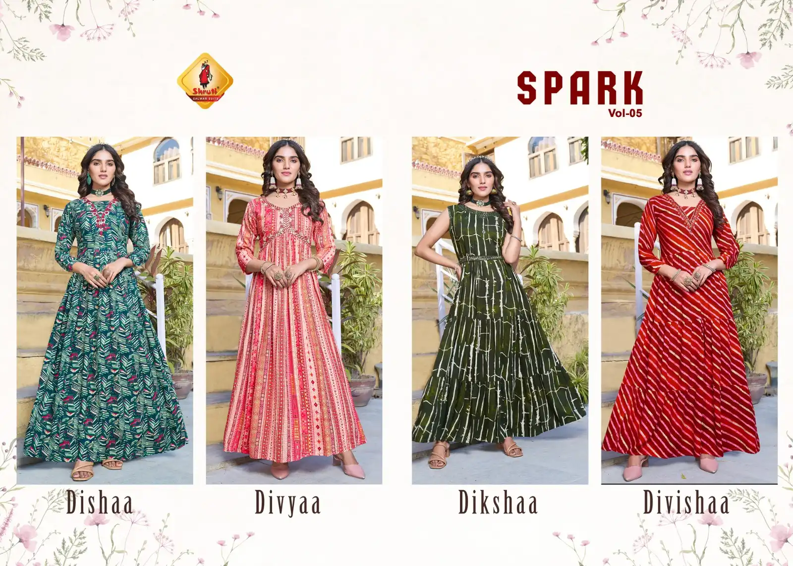 Shruti Spark Vol 5 Modal Foil Prints Wholesale Party Wear Long Gown Catalog — Wholesale Kurtis, MPA wholesale from Surat — view 5
