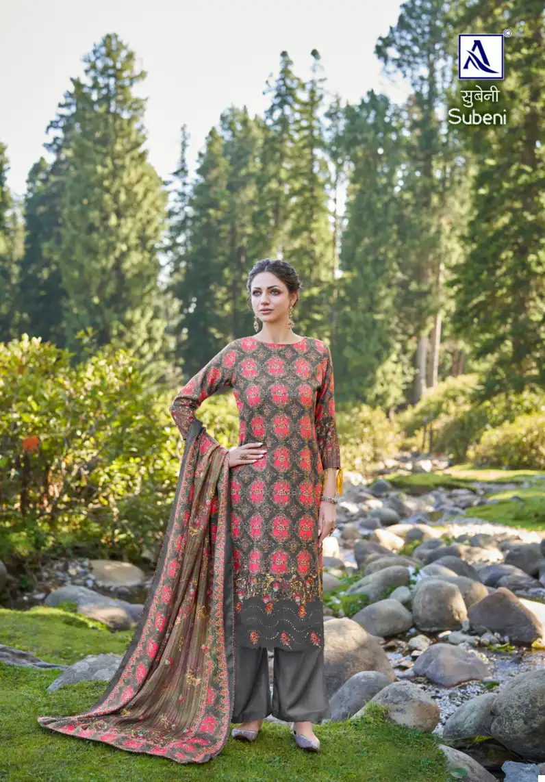 Alok Suits Subeni Pashmina Wholesale Fancy Embroidery Work Salwar Suit Catalog — Wholesale Salwar Suits, Alok Suit wholesale from Surat - Gallery Image 2