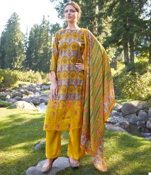 Alok Suits Subeni Pashmina Wholesale Fancy Embroidery Work Salwar Suit Catalog — Wholesale Salwar Suits, Alok Suit wholesale from Surat — view 1