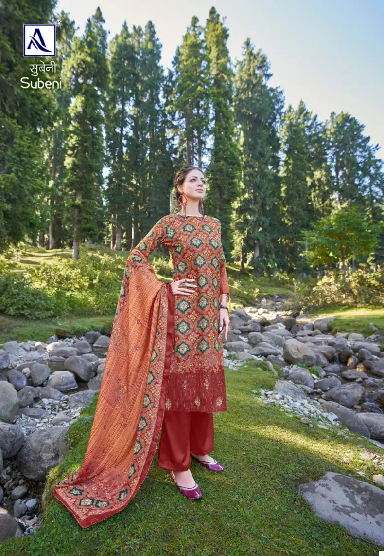 Alok Suits Subeni Pashmina Wholesale Fancy Embroidery Work Salwar Suit Catalog — Wholesale Salwar Suits, Alok Suit wholesale from Surat - Gallery Image 4
