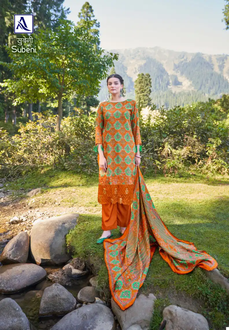 Alok Suits Subeni Pashmina Wholesale Fancy Embroidery Work Salwar Suit Catalog — Wholesale Salwar Suits, Alok Suit wholesale from Surat - Gallery Image 6
