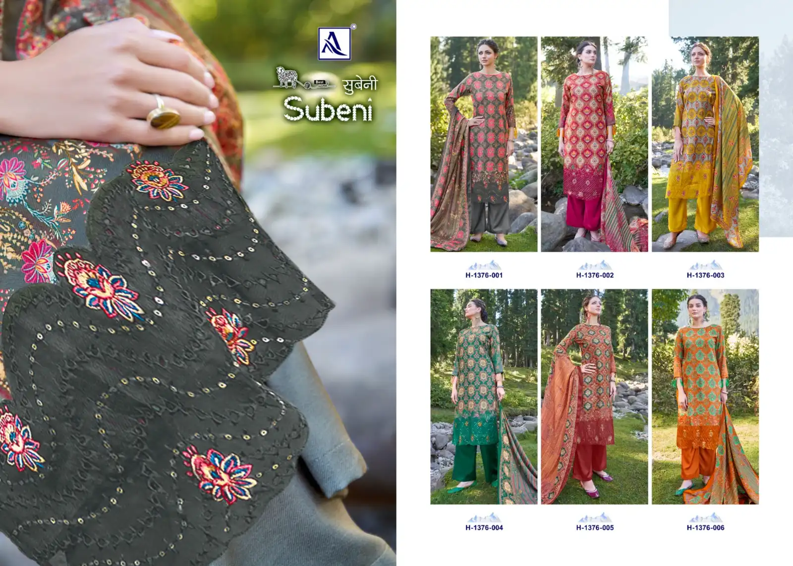 Alok Suits Subeni Pashmina Wholesale Fancy Embroidery Work Salwar Suit Catalog — Wholesale Salwar Suits, Alok Suit wholesale from Surat — view 7