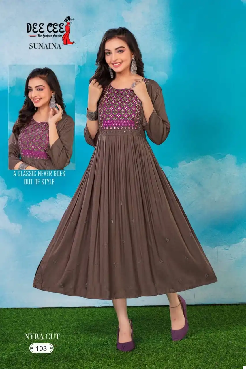 Deecee Sunaina Rayon Wholesale Long Kurtis Catalog — Wholesale Kurtis, MPA wholesale from Surat - Gallery Image 3