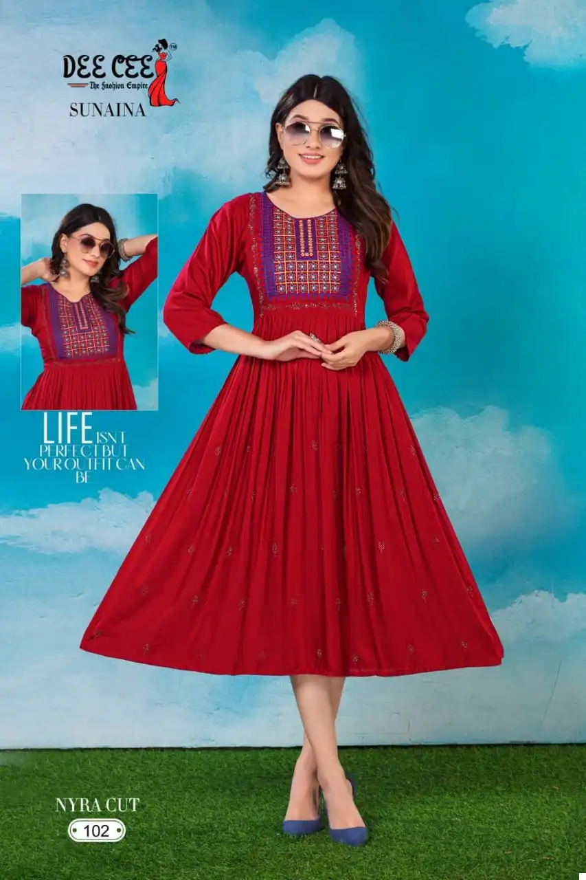 Deecee Sunaina Rayon Wholesale Long Kurtis Catalog — Wholesale Kurtis, MPA wholesale from Surat - Gallery Image 5