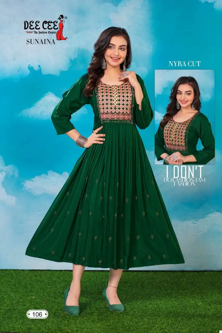Deecee Sunaina Rayon Wholesale Long Kurtis Catalog — Wholesale Kurtis, MPA wholesale from Surat - Gallery Image 7