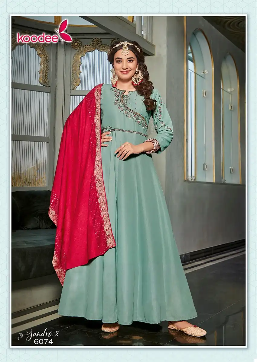 Koodee Sundra Vol 3 Fancy Viscose Wholesale Anarkali Kurti With Dupatta Catalog — Wholesale Salwar Suits, MPA wholesale from Surat — view 3