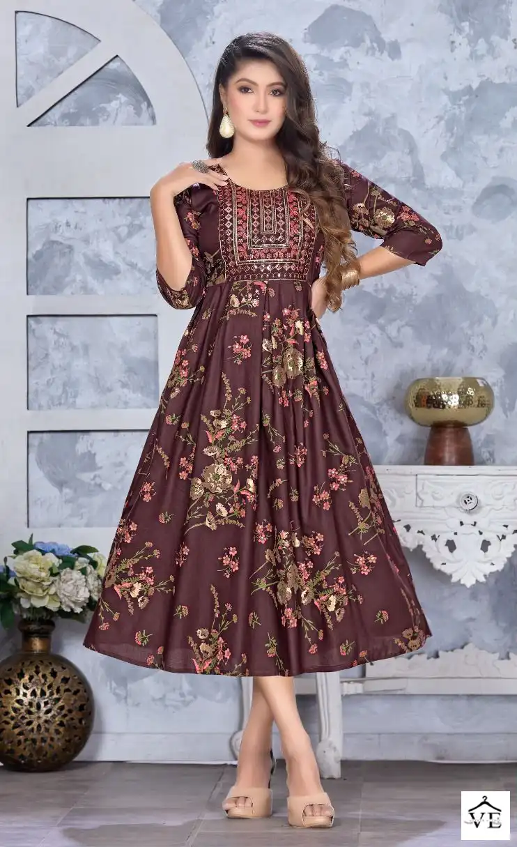 Golden Shining Star Vol 1 Heavy Rayon 14 Kg Wholesale Long Kurtis Catalog — Wholesale Kurtis, MPA wholesale from Surat - Gallery Image 2