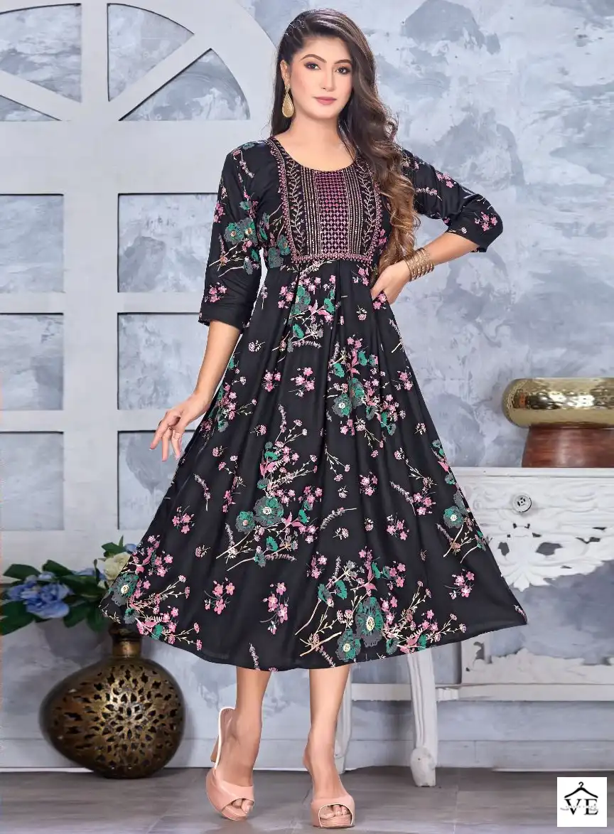 Golden Shining Star Vol 1 Heavy Rayon 14 Kg Wholesale Long Kurtis Catalog — Wholesale Kurtis, MPA wholesale from Surat — view 1