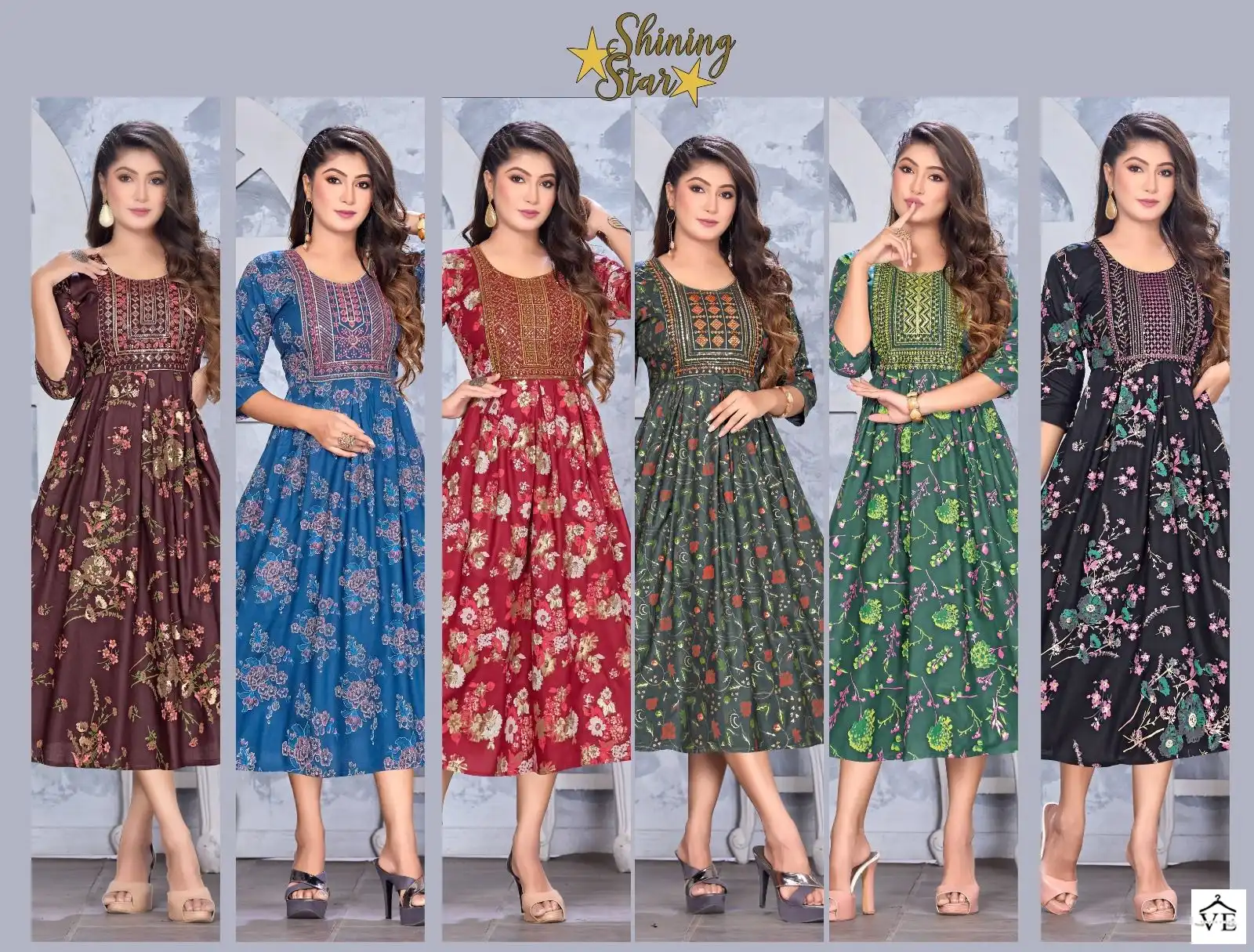 Golden Shining Star Vol 1 Heavy Rayon 14 Kg Wholesale Long Kurtis Catalog — Wholesale Kurtis, MPA wholesale from Surat — view 6