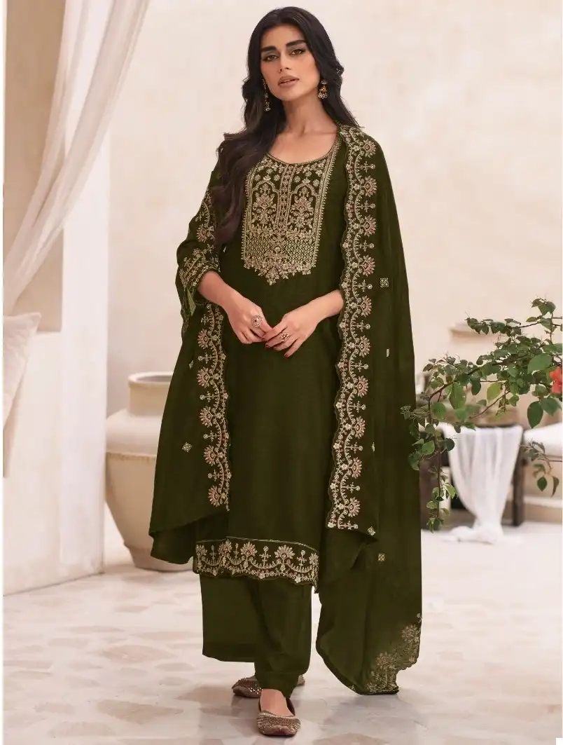 Aashirwad Swaraj Butti Silk Wholesale Fancy Salwar Suit Catalog — Wholesale Salwar Suits, Aashirwad Creation wholesale from Surat — view 1