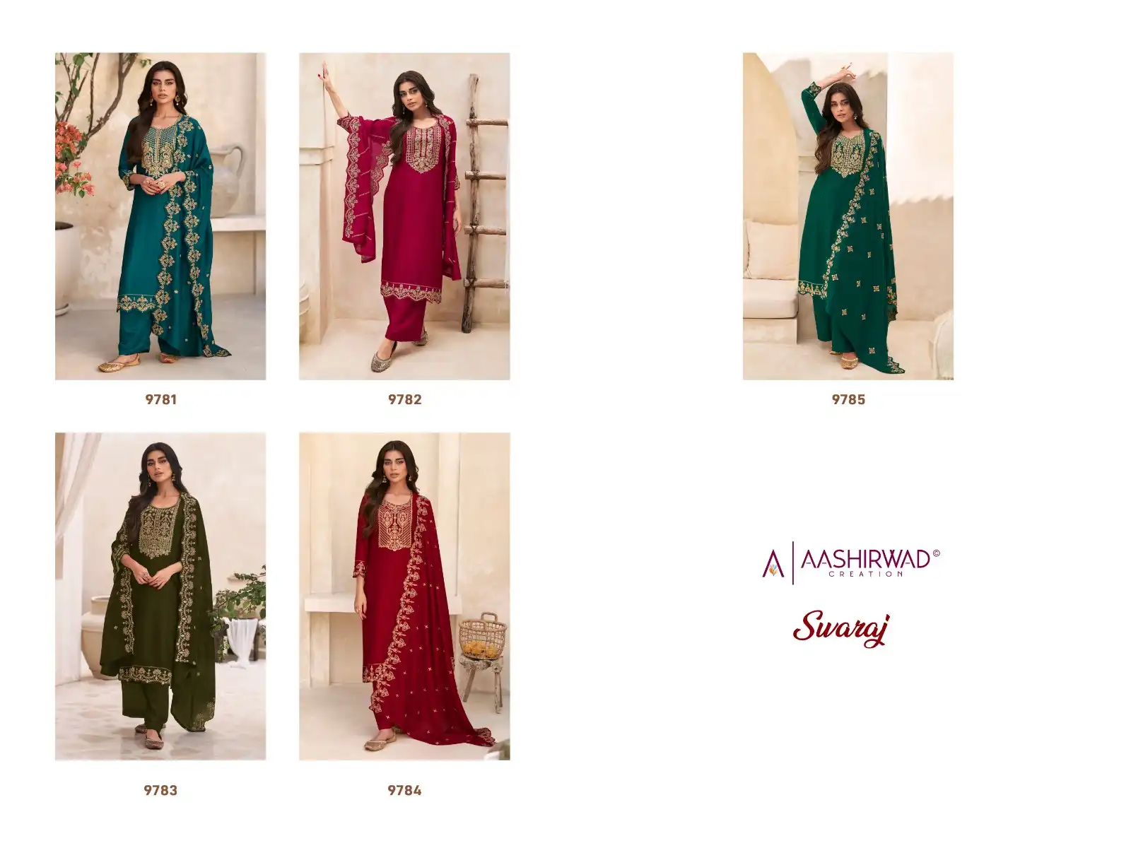 Aashirwad Swaraj Butti Silk Wholesale Fancy Salwar Suit Catalog — Wholesale Salwar Suits, Aashirwad Creation wholesale from Surat — view 6