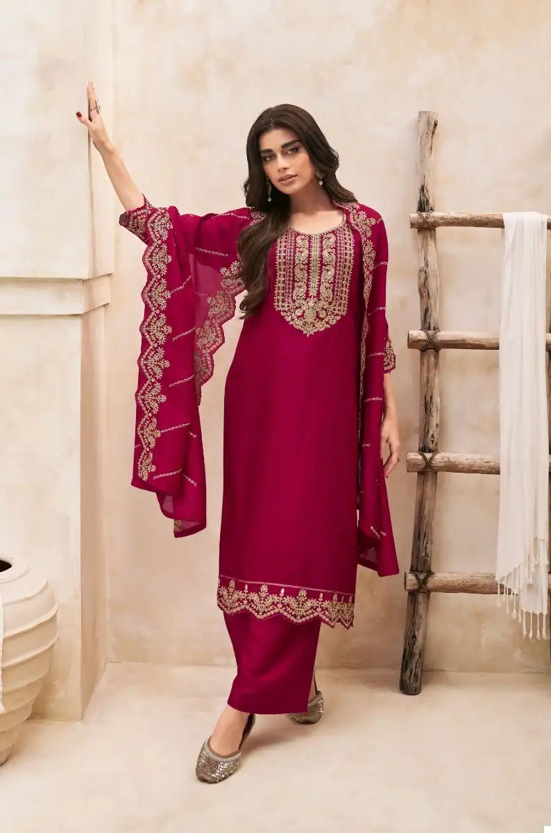 Aashirwad Swaraj Butti Silk Wholesale Fancy Salwar Suit Catalog — Wholesale Salwar Suits, Aashirwad Creation wholesale from Surat - Gallery Image 3