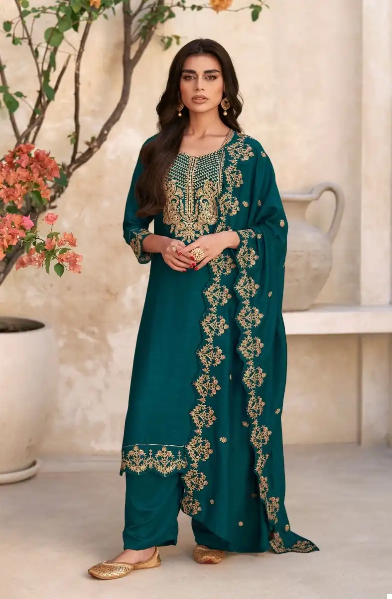 Aashirwad Swaraj Butti Silk Wholesale Fancy Salwar Suit Catalog — Wholesale Salwar Suits, Aashirwad Creation wholesale from Surat - Gallery Image 4